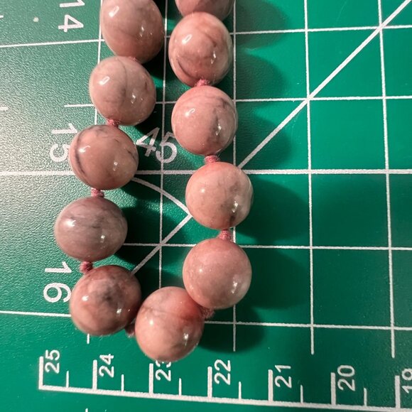 Beaded Necklace Natural Zebra Jasper Pink Gray 32" Knotted Handcrafted OOAK - Picture 6 of 8